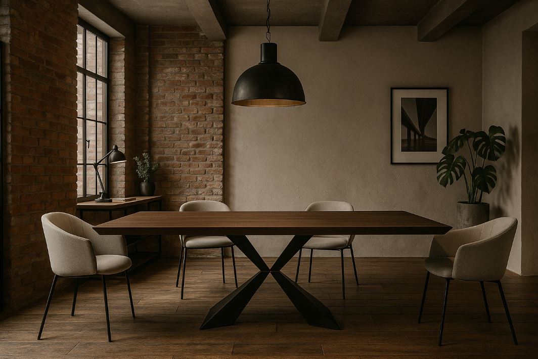 Tavolo allungabile moderno rovere termocotto e metallo rettangolare