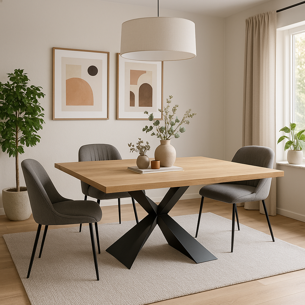 Tavolo moderno fisso rettangolare Tavolo fisso moderno rovere naturale metallo