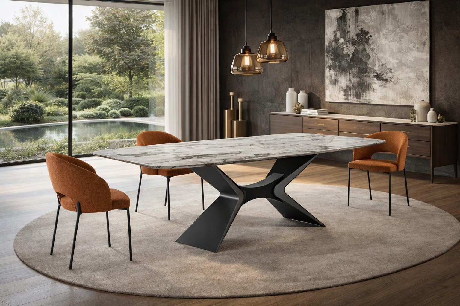 Tavolo moderno piano in marmo bianco rettangolare